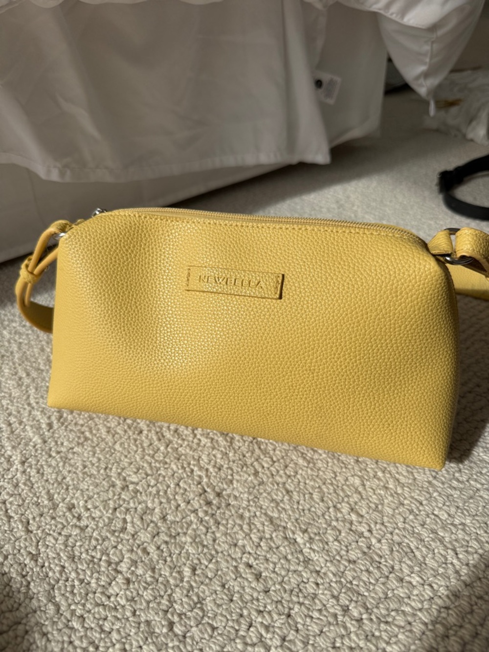 Newbella Yellow Pebbled Leather Crossbody Bag